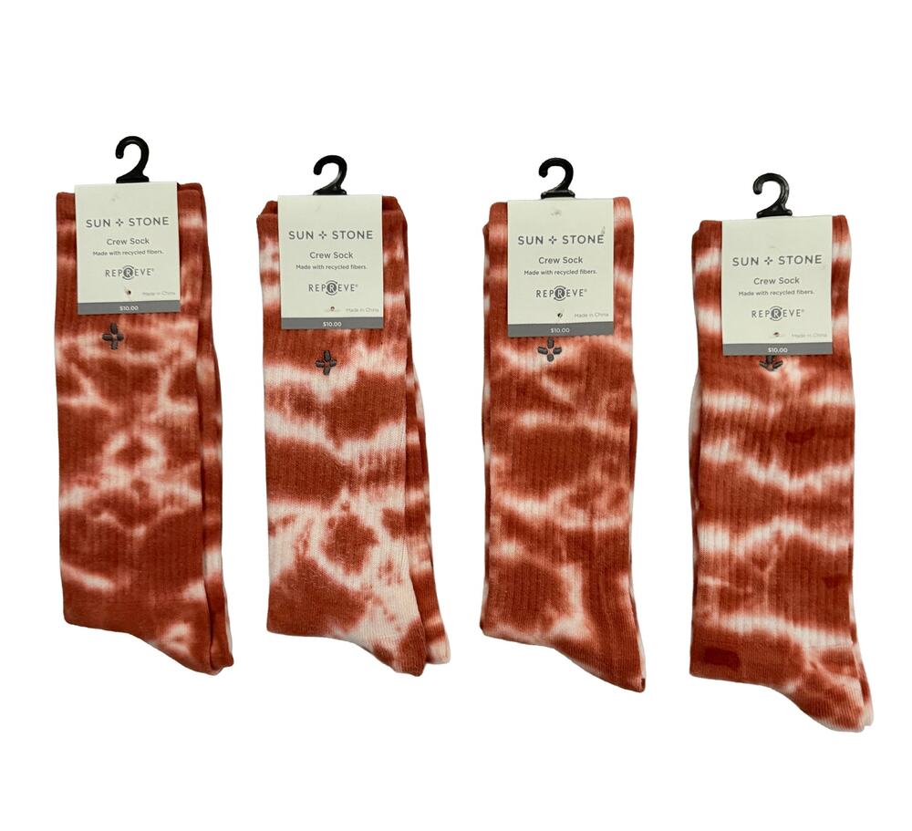 Sun+Stone Men's Socks Lot of 4 Crew Socks Orange Tie Dye Sock Size 10-13